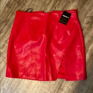 Red leather skirt